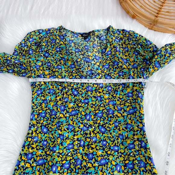 NWOT Rails Roma Mini Dress Abstract Garden Floral Green V-neck Puff Sleeves - Picture 11 of 13